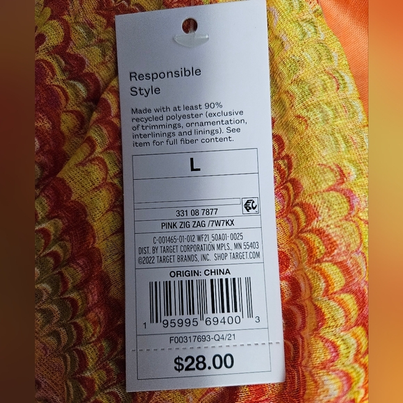 Women's Sleeveless Ruched Front Tiered Dress - Wild Fable PINK ZIG ZAG Size L - Picture 3 of 4